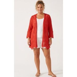 Colette Mordo Cardigan Medium Red Chevron Open Knit Mesh Beachy‎ Vacation